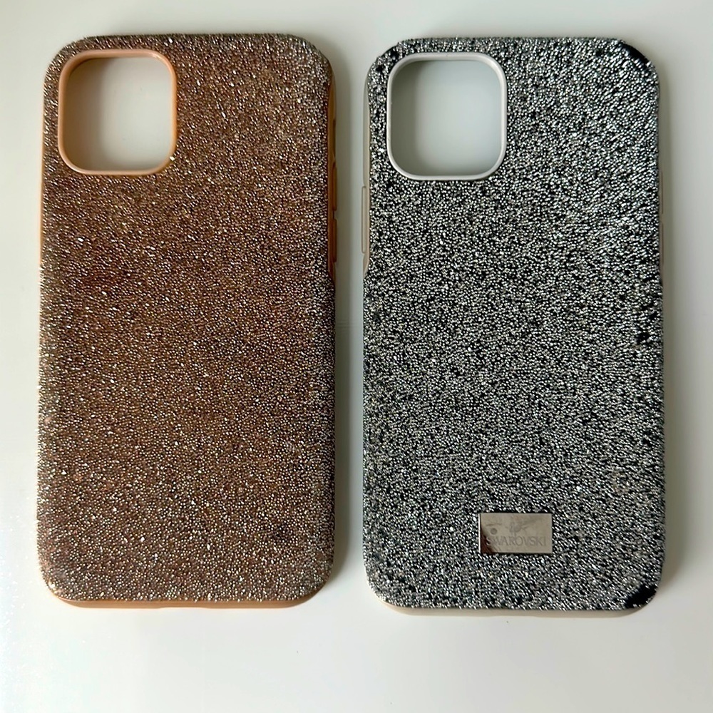 - 11 Pro Swarovski I phone case in rose and silver glitter.